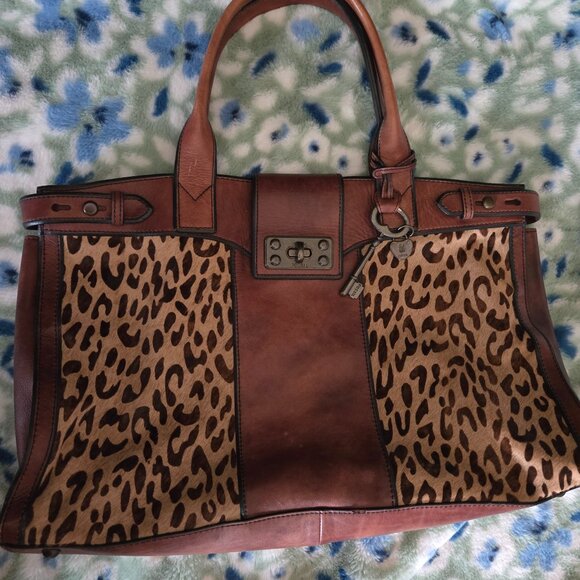 Fossil Leather Leopard Large Handbag - Picture 1 of 5